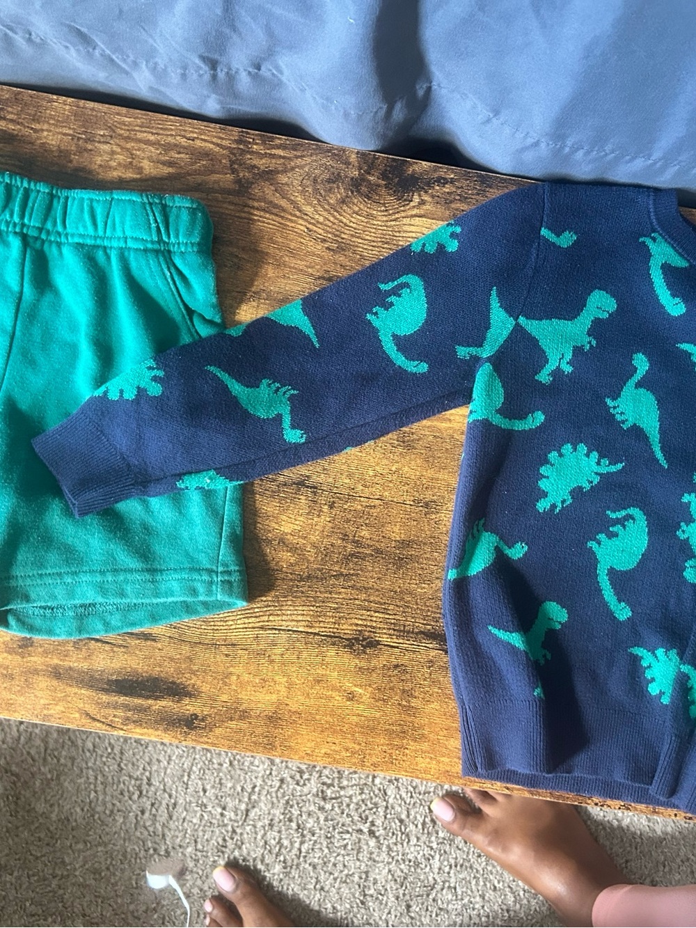 Carter's Navy and Teal Dinosaur Knit Sweater + Teal Shorts Set